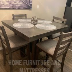 Dining Room Set Solid Wood Grey Table with Four Chairs🤩New