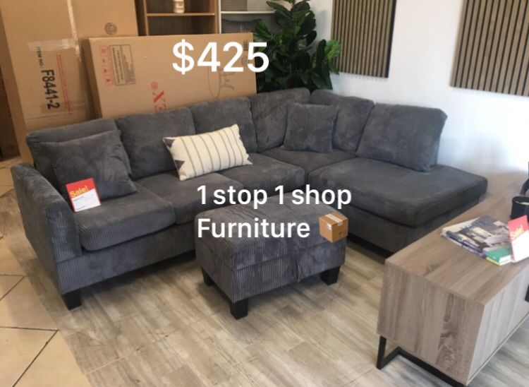 Dark Gray Sectional Sofa With Storage Ottoman 