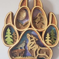 handmade layered wood wolf