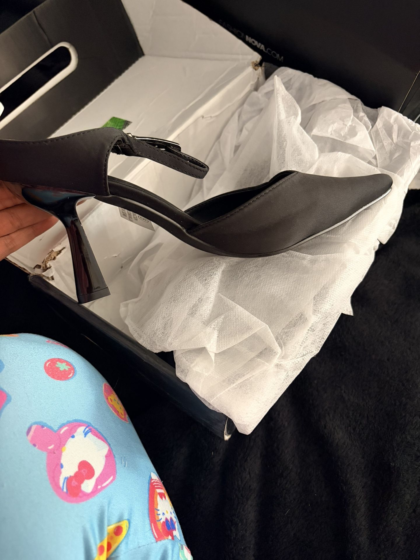 Black Pointed Toe Pump Ankle Strap Buckle Women's Heels