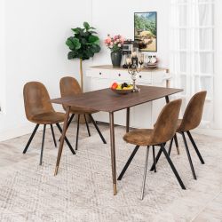 Homy Casa Rosa 5PC Dining Set 47.2” Rectangular Walnut Wooden Dining Table with 4 Sunflower Suede Brown Dining Chair