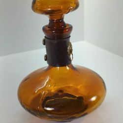 Vintage Amber Glass Wrapped Lions Head Accent Decanter w/ Stopper