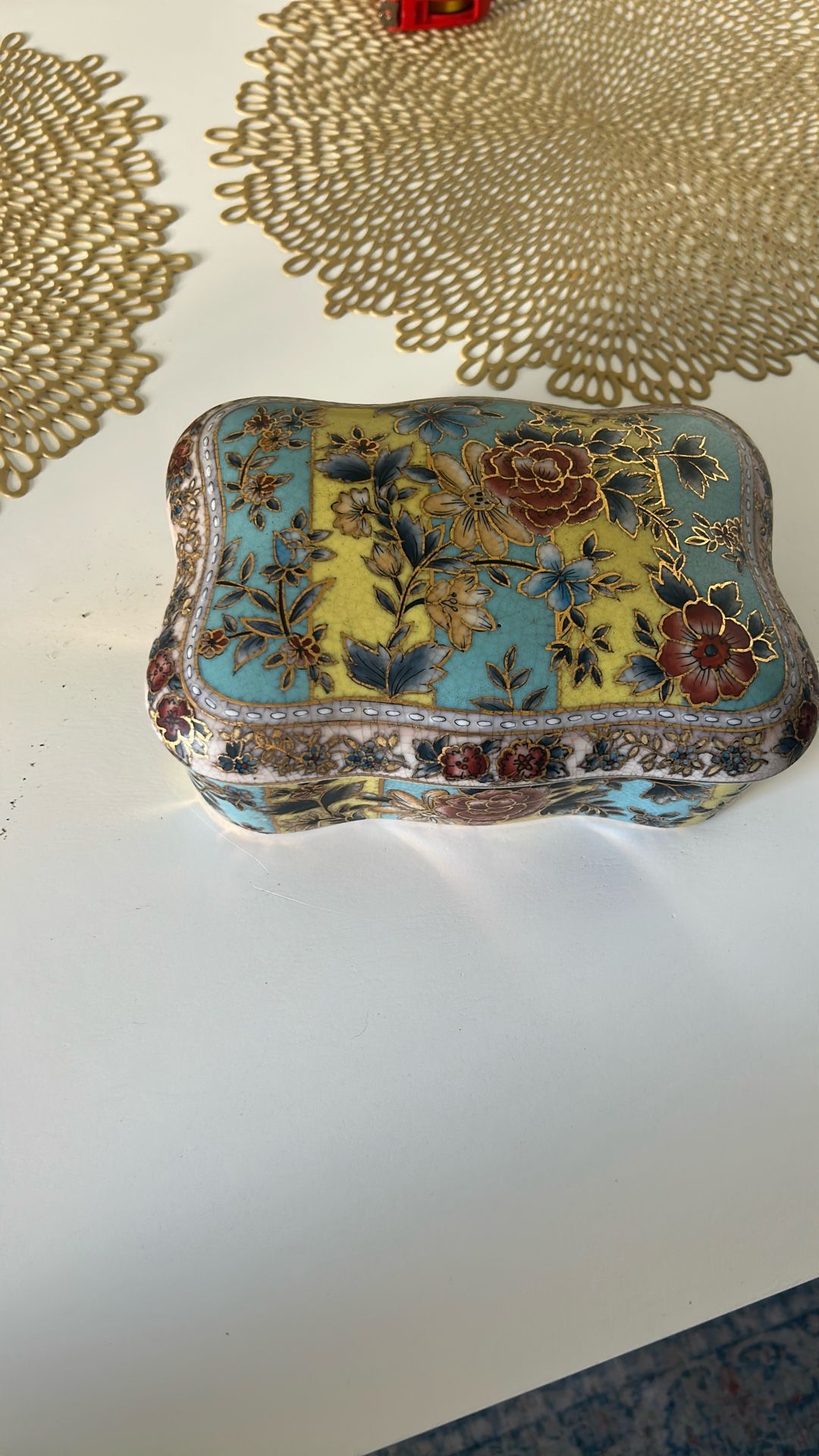 Large Handpainted Floral Lidded Porcelain Box for