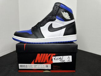 NIKE AIR JORDAN 1 RETRO I HIGH  BLACK GAME ROYAL TOE BLUE 555088-041 Size 11