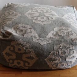 Large West Elm Canvas Moroccan Pouf Ottoman Light Blue Meditation Cushion Foot Rest