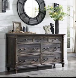 Dark Rustic Oak 7-Drawer Dresser - Delivery Available