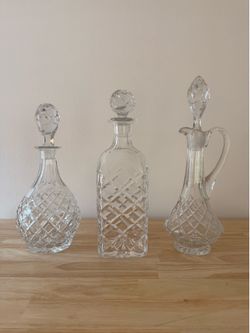 Vintage Cut Crystal Decanter Set of 3 with Stoppers