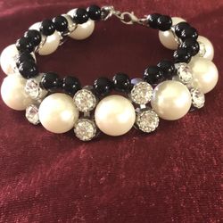 Libby Edelman Bracelet With Faux Pearls & Rhinestones 