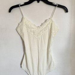 New Cream Elegant Lace Trimmed bodysuit