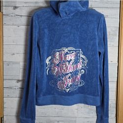 Vintage Y2K Juicy Couture Never Without Juicy Blue Terrycloth Full Zip Track Jacket Hoodie