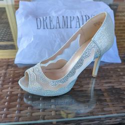 Silver Peep Toe Heels
