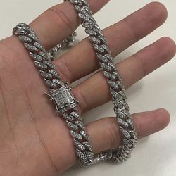 9.5MM Sterling Silver Iced Miami Cuban Link Chain 18”