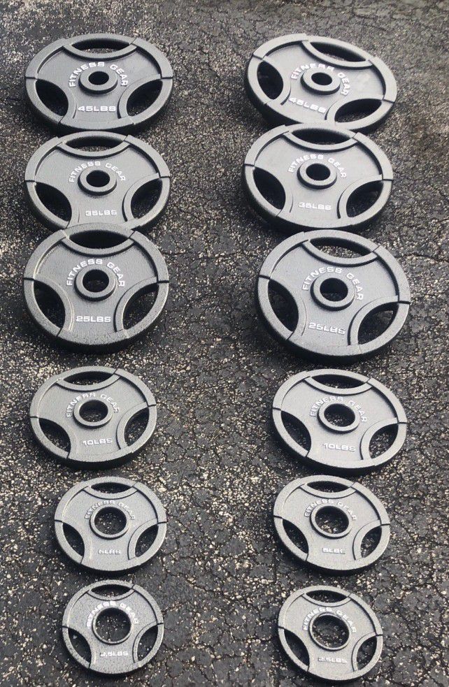 FULL SET  OF  OLYMPIC  FITNESS  GEAR  EASY  GRIP  EXERCISE  WEIGHTS  (PAIRS OF) : 45s  35s  25s  10s  5s  2.5s