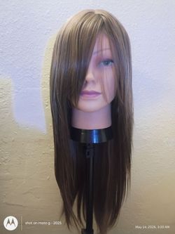 New synthetic wig heat resistant color brown long bangs