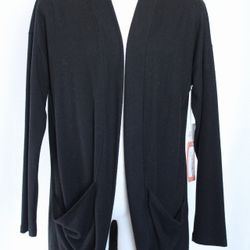 NWT 78 & Sunny Black Cocoon Cardigan Medium Open Front Draped Sweater