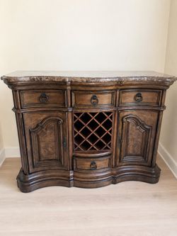 Wood Buffet Sideboard with Marble Top and Wine Rack