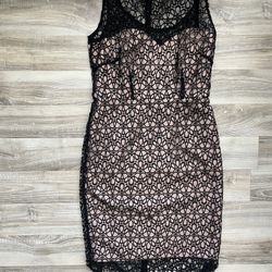 Ann Taylor Black And Tan Sleeveless Midi Lace Dress Size 0 Petite Polyester