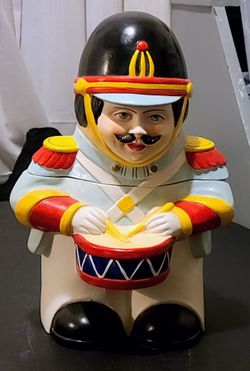 Vintage Tommy British Soldier Drummer Drum Ceramic Cookie Jar Portugal FR/SHP