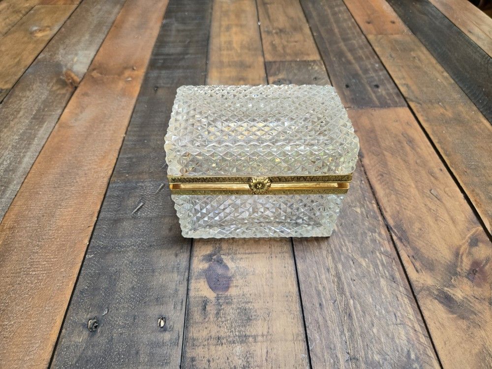 Antique Baccarat Rectangular Cut Crystal Jewellery Casket Box, 5.5x4", 3.5" deep, slight blemish