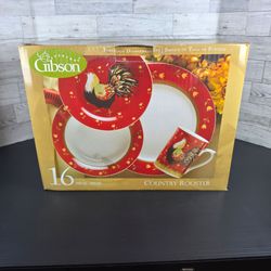GIBSON EVERYDAY Dinnerware 16 piece set ROOSTER WALK service for 4 NEW IN BOX