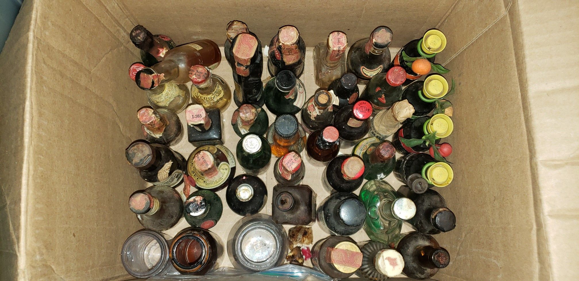 40 Vintage Collectible Mini Bottles and 3 Glass Jars Antique Old