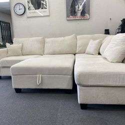 New 106x76 Corduroy Sectional Couch With Storage Ottoman / Free  Delivery 