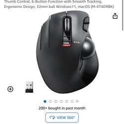 ELECOM EX-G Left-Handed Trackball Mouse, 2.4GHz Wireless, Thumb Control, 6-Button Function with Smooth Tracking, Ergonomic Design, 32mm ball Windows11