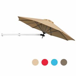 8Ft Wall-Mounted Telescopic Folding Tilt Aluminum Sun Shade Umbrella-Beige 