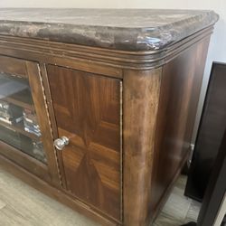 Entertainment Center, Solid Marble and Inlaid Wood.