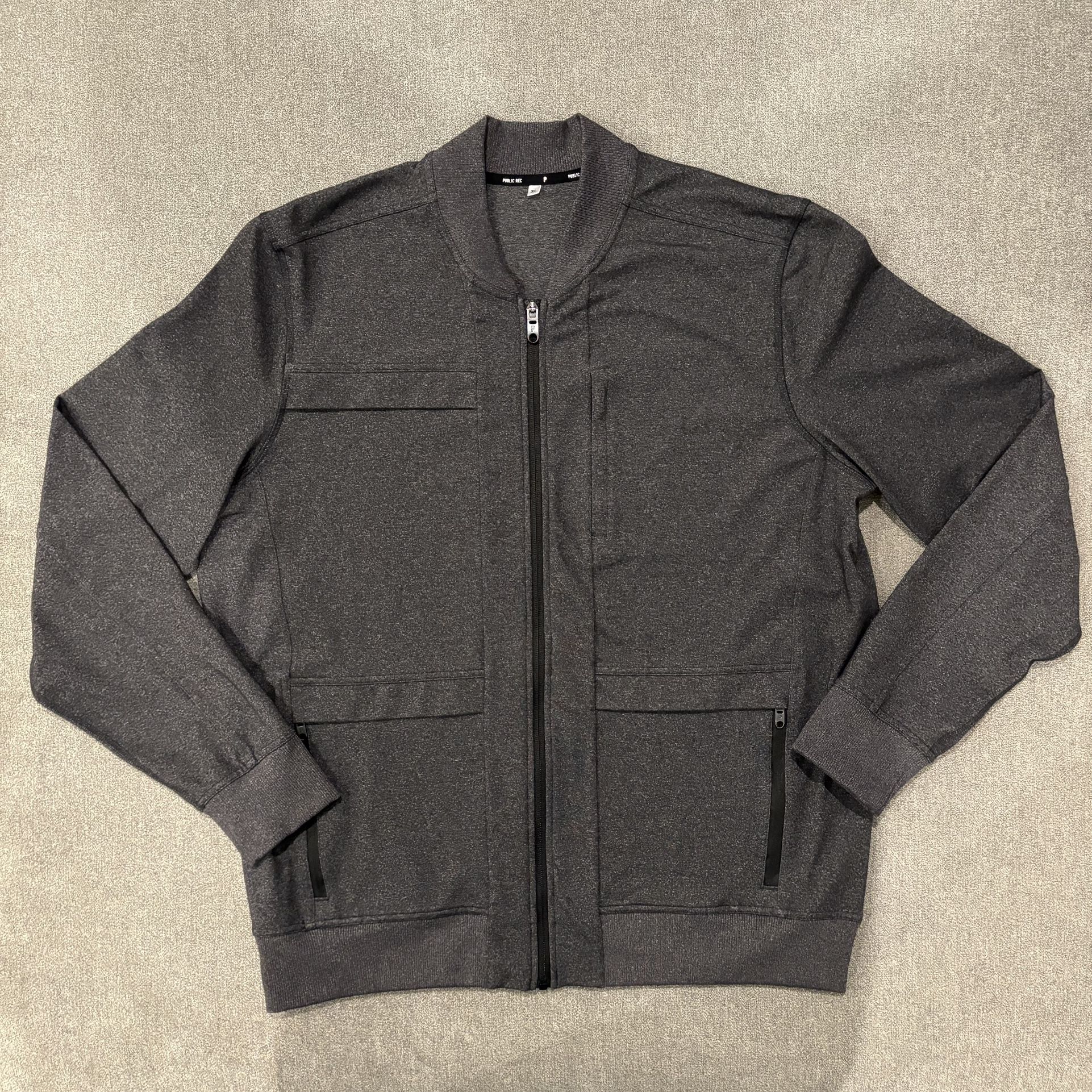 XL - Public Rec Heather Charcoal Full Zip Crosstown Bomber Stretch Tech