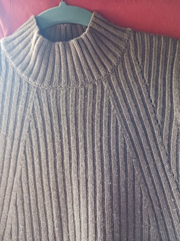 Brown Mock Turtle Ribbed Sweater Vest. Tunic