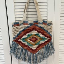 Lovestitch Boho multi-coloured cotton tote bag with fringe  