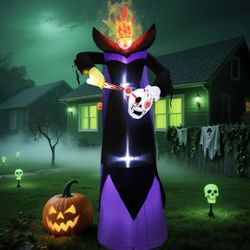 Spooky 10FT Halloween Inflatables Headless Grim Reaper with Flame LED Lights Carving Eyeball from Skull Holiday Blow Ups for Ultimate Halloween Yard L