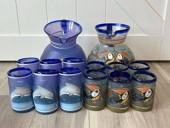 🎨 Hand-Painted Mexican Glassware Sets – Dolphin 🐬 & Toucan 🐦 Designs! 🍹✨
