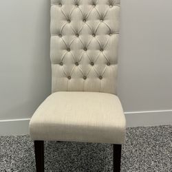 Set Of Four Linen Tufted High Back Dining Chairs