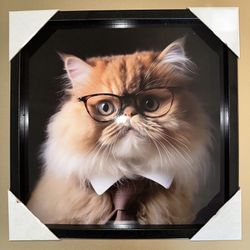 Cute Cat Wearing Glasses Portrait Print Painting