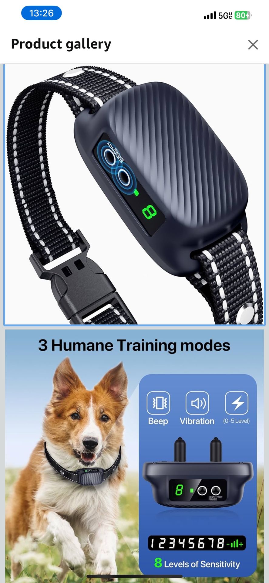 Bark Collar, Automatic Dog Bark Collar with 3 Effective Training Modes& 8 Sensitivity for Medium Large Dogs, Rechargeable Smart Anti Bark Training Col