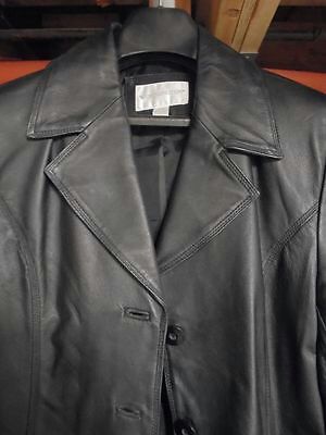 Womens *Brand New* (overstock) WORTHINGTON GENUINE Leather Black Trench Coat Size XL