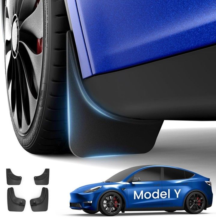 All Weather Mud Guards Mudflaps for Tesla Model Y 2024-2020 Accessories, Black (Set of 4)