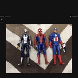 Lot of 3 - Spiderman Captain American Heroes 12” figures