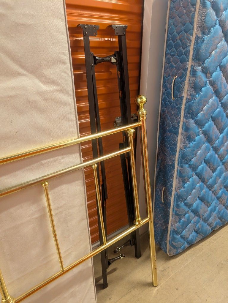 Twin Bed with Mattress Box spring and Gold Headboard