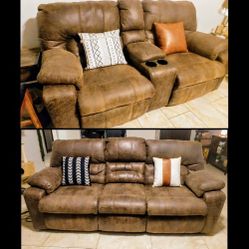 Reclining Sofa and Loveseat Set - Faux Leather - Micro Suede