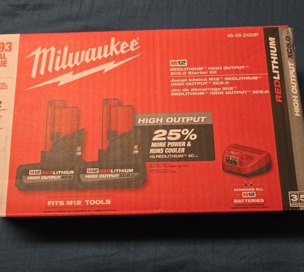 Milwaukee 2 pk M12 REDLITHIUM High Output XC 5.0Ah Starter Kit. Brand New. No Low Offers / Trades, Pls. Price is Firm. Pick up in Burien Yes Available