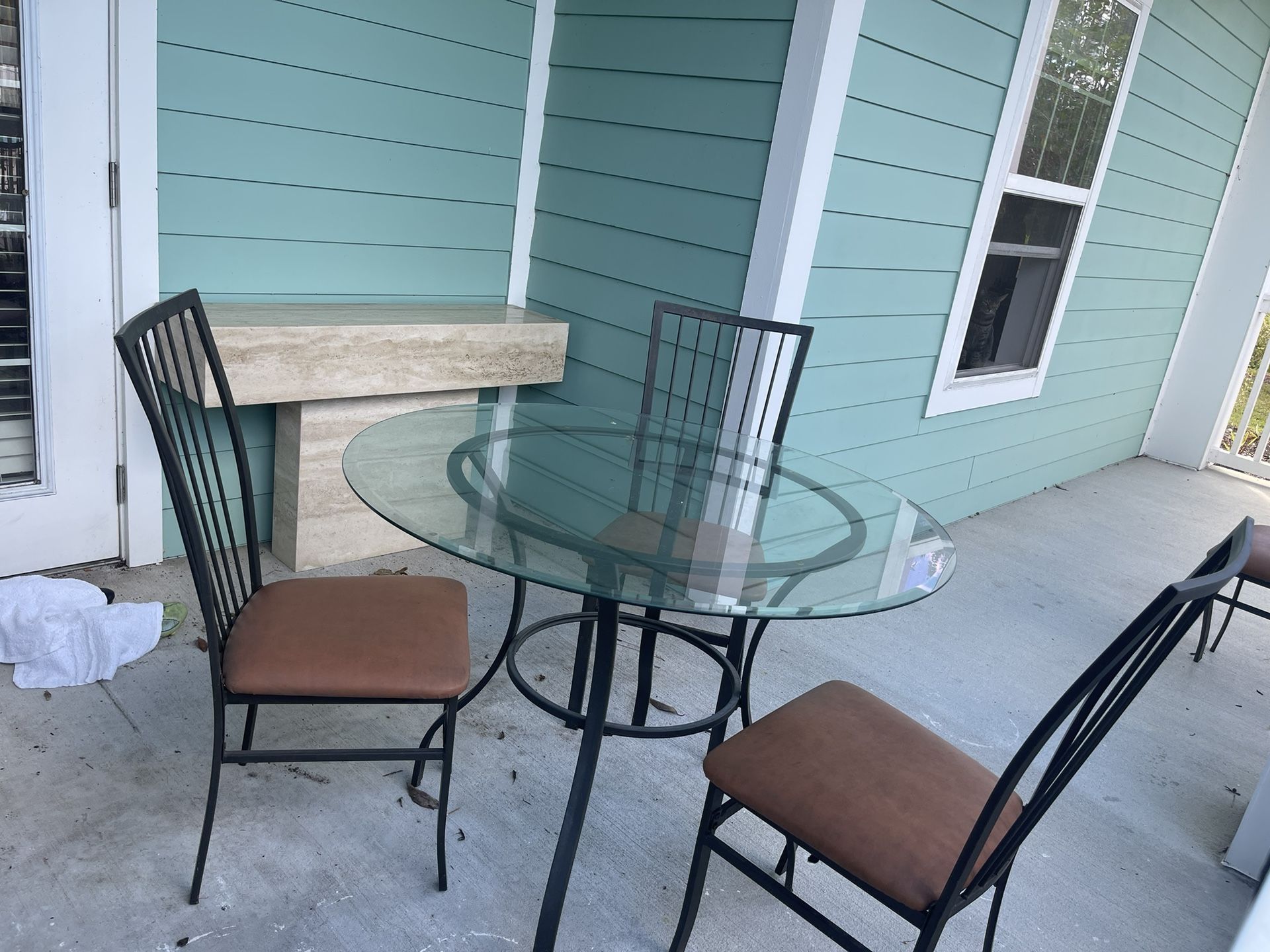 Metal dining table + 3 chairs