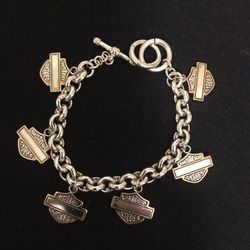 Silvertone & Goldtone Motor Cycles Charm Bracelet 8”