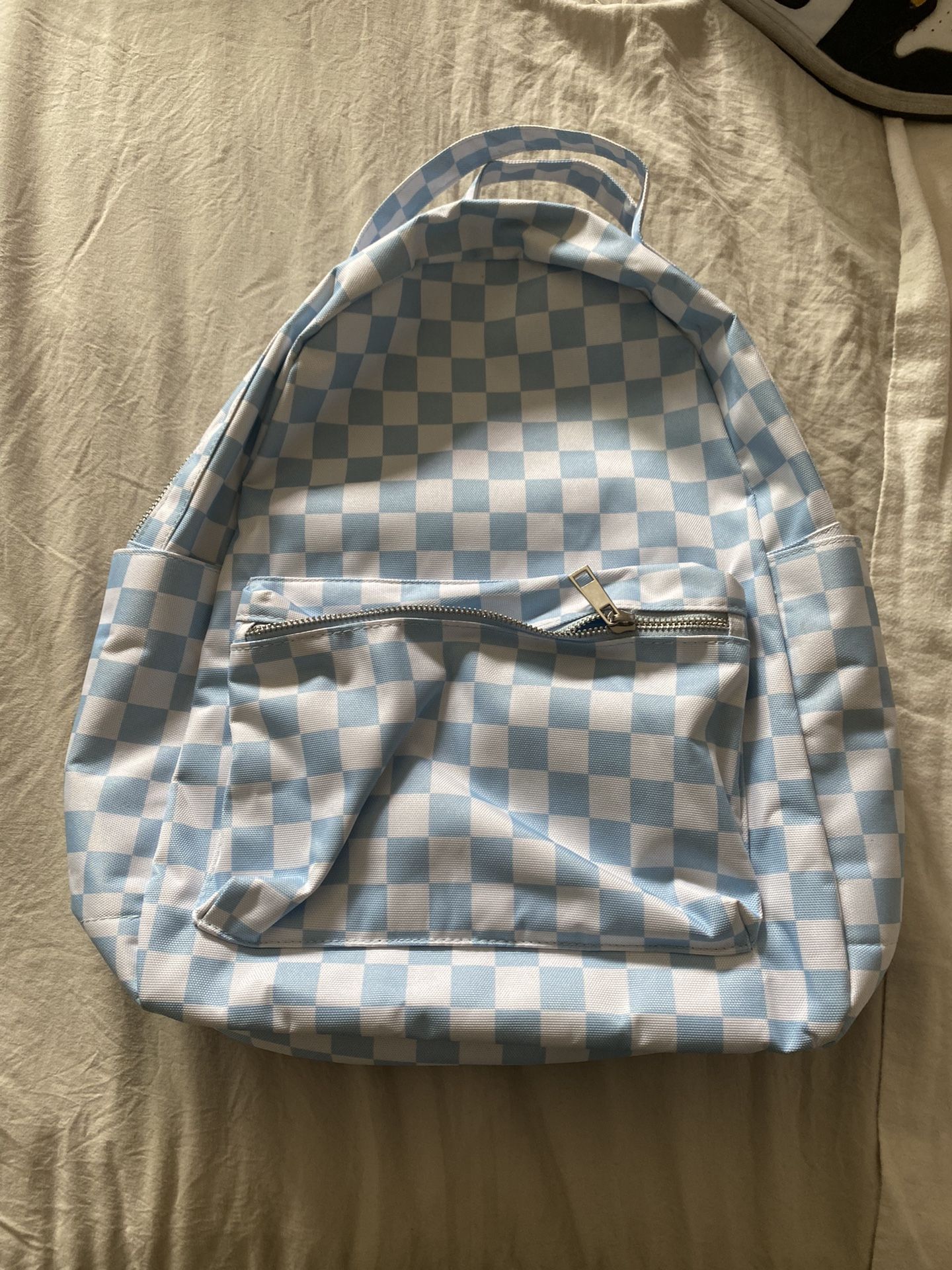 Baby Blue Checkered Backpack 