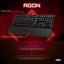 Agon Tournament-Grade RGB Gaming USB 2.0 Type-A Mechanical Keyboard, Cherry MX Blue Switches, NKRO, Dedicated Macro & Multimedia Buttons
