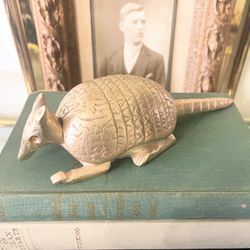 Rare Heavy Vintage Brass Armadillo Ashtray (with Removable Top)
