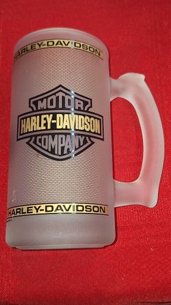 1986 vintage Harley-Davidson Frosted Glass Beer Mug Duo Glide 1958 G5B040