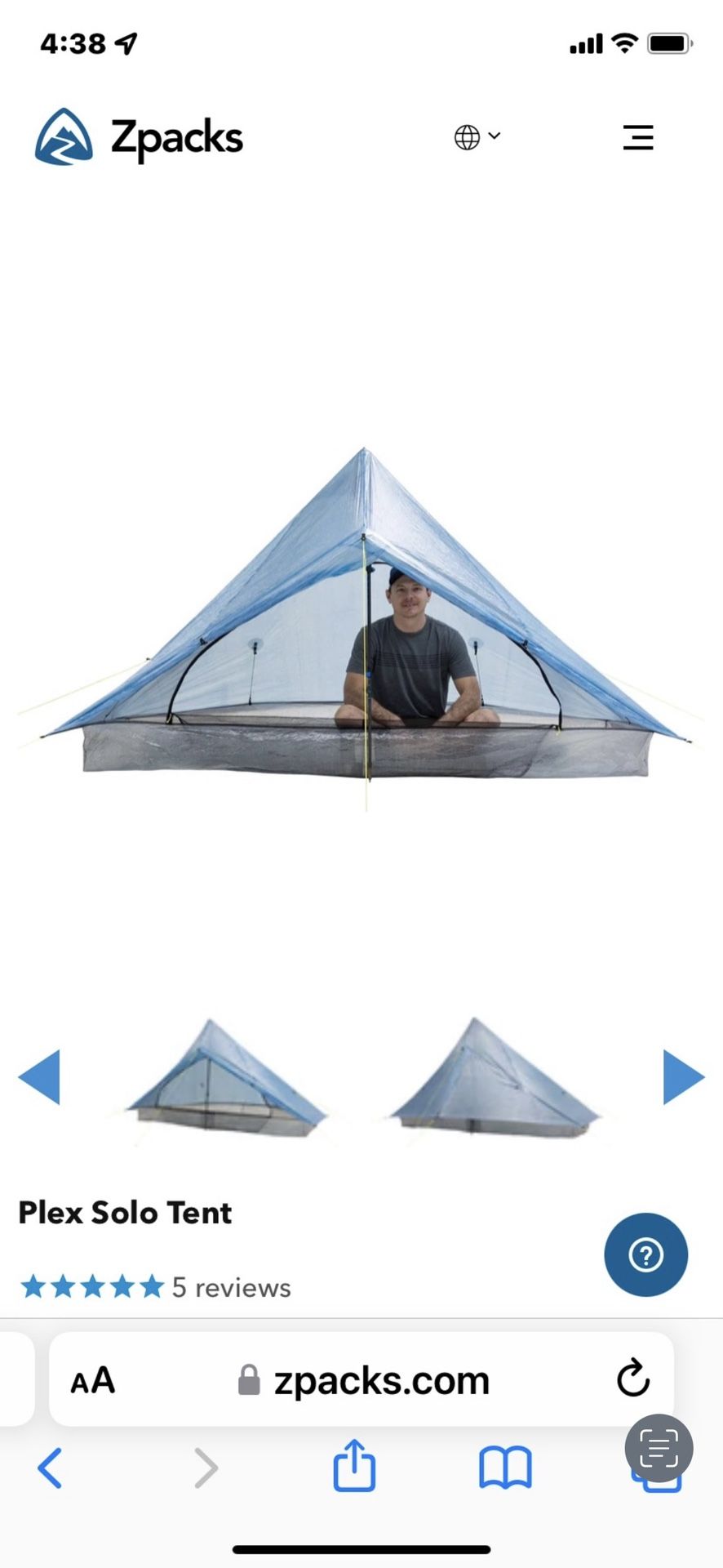Like New (used For 1 Week) Plex Solo Tent by Zpacks for Sale in